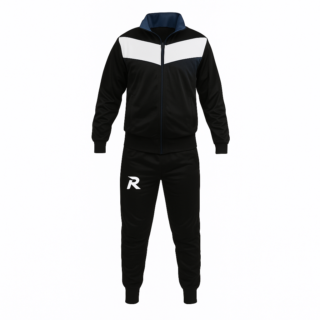 Sports Tracksuit with Full-Zip Jacket and Joggers - Black