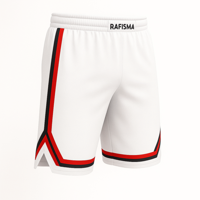 White Training Shorts with Red–Black Stripes